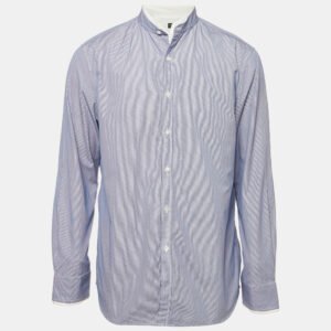 Shanghai Tang Blue Striped Cotton Long Sleeve Shirt L