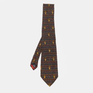 S.T. Dupont Vintage Black Printed Silk Jacquard Tie