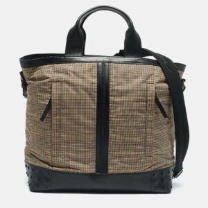tod's multicolor checkered nylon and leather gommino tote