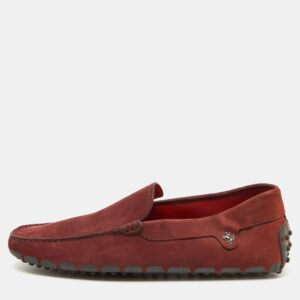 Tod's Burgundy Nubuck Leather Tod's For Ferrari Slip On Loafers Size 39.5