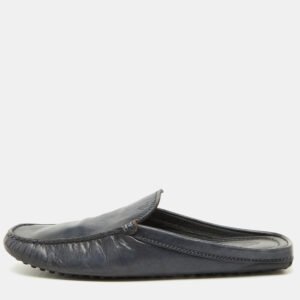 Tod's Dark Grey Leather Slip On Mules Loafers Size 41