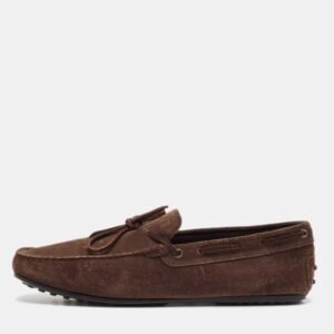 Tod's Dark Brown Suede Bow Slip On Loafers Size 44.5