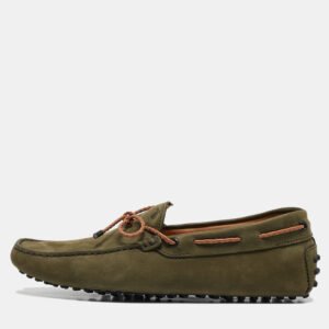 Tod's Green/Brown Nubuck and Leather Bow Slip On Loafers Size 41
