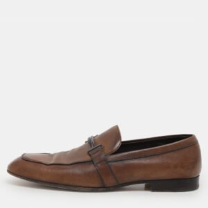 Tod's Brown Leather Double T Loafers Size 45.5