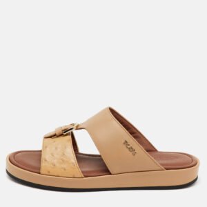 Tod's Beige Ostrich Embossed Leather and Leather Arabic Sandals Size 35