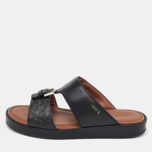 Tod's Black Ostrich Embossed Leather and Leather Arabic Sandals Size 35