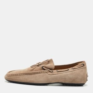Tod's Light Brown Suede Bow Slip On Loafers Size 41.5