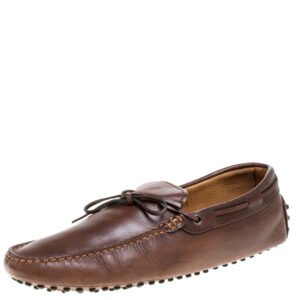 Tod's Brown Leather Bow Driver Loafers Size 44.5