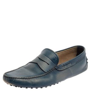 Tods Blue Leather Gommino Driving Loafers Size 45.5