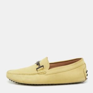 Tods Yellow Suede Gommino Double T Driving Loafers Size 39.5