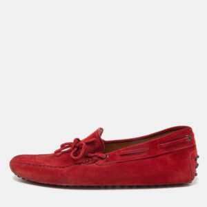 Tod's Red Suede Bow Detail Driving Loafers Size 42.5
