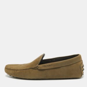 Tod's Olive Green Nubuck Leather Slip On Loafers Size 44.5