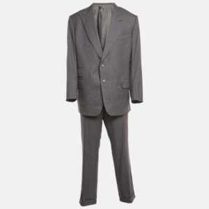 Tom Ford Grey Striped Wool Single Breasted Pants Suit Set 4XL/5XL