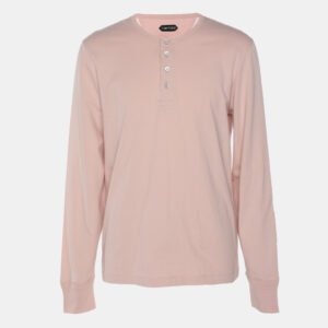Tom Ford Pink Cotton Knit Long Sleeve Henley T-Shirt XL