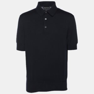 Tom Ford Navy Blue Cotton Knit Polo T-Shirt L