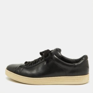 Tom Ford Black Leather Lace Up Low Top Sneakers Size 44