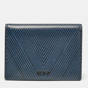 tumi blue/black printed leather gusseted card case