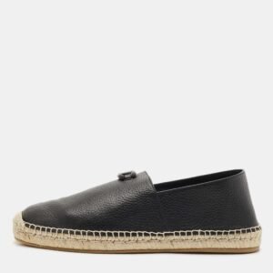 Valentino Black Leather VLogo Slip On Espadrille Size 45