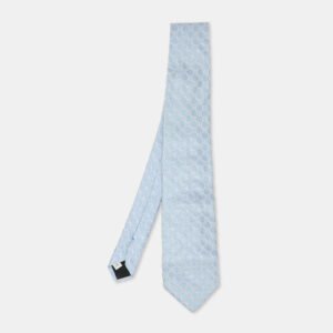 Valentino Light Blue Circle Embroidered Pattern Silk Tie