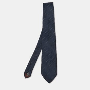Valentino Vintage Navy Blue Diagonal Striped Silk Tie