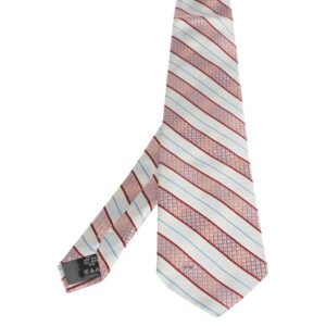 Valentino White & Pink Diagonal Textured Stripe Silk Tie