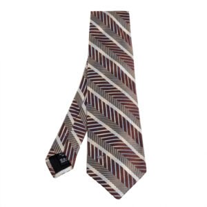 Valentino Brown Diagonal Striped Traditional Silk Tie