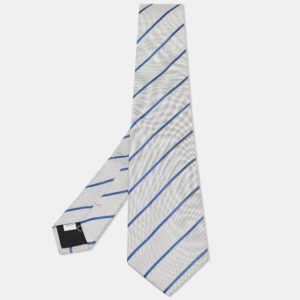 Valentino White/Blue Striped Silk Tie