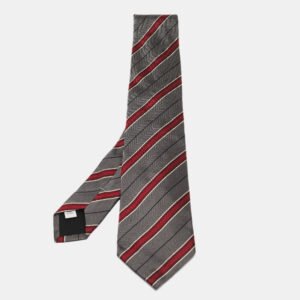 Valentino Grey Contrast Diagonal Striped Silk Tie