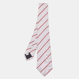 Valentino White/Red Diagonal Striped Silk Tie