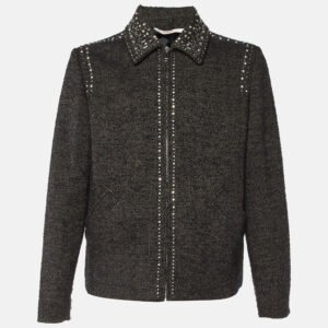 Valentino Brown Studded Wool Tweed Zip-Up Jacket L
