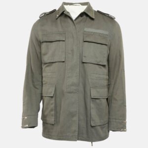 Valentino Khaki Green Studded Gabardine Cotton Utility Jacket XXL