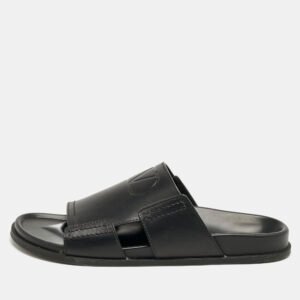 Valentino Black Leather VLogo Flat Slides Size 45