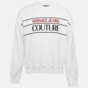 Versace Jeans Couture White Logo Embroidery Cotton Sweatshirt S