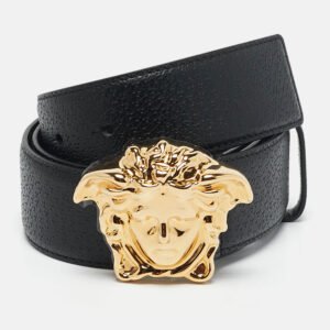 Versace Black Leather La Medusa Buckle Belt 95 CM