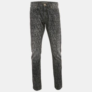 Versace Grey Logo Pattern Denim Skinny Jeans S Waist 32"
