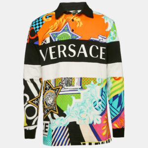 Versace Multicolor Miami Print Cotton Patch Detail Mitchel Polo T-Shirt M