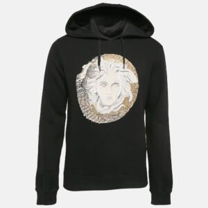 Versace Black Medusa Embroidered Cotton Knit Hoodie S