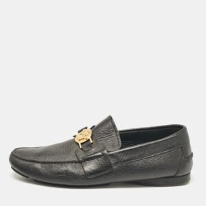Versace Black Leather Medusa Buckle Loafers Size 43