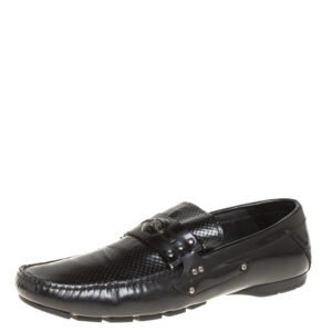 Versace Black Leather Medusa Detail Slip On Loafers Size 43