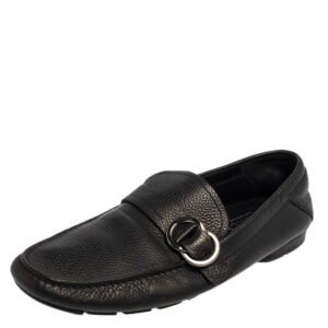 Versace Black Leather Slip On  Loafers Size 43.5