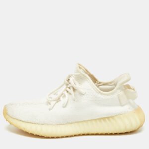 Yeezy x Adidas White Knit Fabric Boost 350 V2 Cream White Sneakers Size 39 1/3