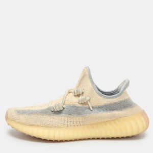 Yeezy x Adidas Beige/Blue Knit Fabric Boost 350 V2 'Linen' Low Top Sneakers 40 2/3