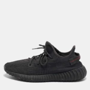 Yeezy x Adidas Black Knit Fabric Boost 350 V2 Static Black Non-Reflective Sneakers Size 44