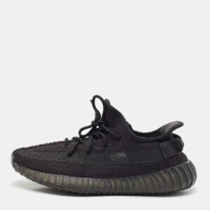 Yeezy x Adidas Black Knit Fabric Boost 350 V2 Black Cinder Low Top Sneakers Size 43 1/3