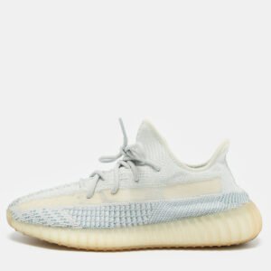 Yeezy x Adidas Blue/White Knit Fabric Boost 350 V2 Cloud White (Non-Reflective) Sneakers 43 1/3