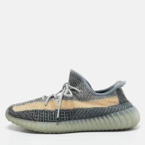 Adidas x Yeezy Boost 350 V2 Ash Blue/Grey Knit Fabric Lace Up Sneakers Size 44 2/3