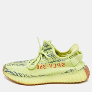 Yeezy x Adidas Neon Yellow Knit Fabric Boost 350 V2 Semi Frozen Yellow Sneakers Size 44