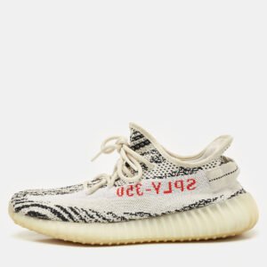 Yeezy x Adidas White/Black Knit Fabric Boost 350 V2 Zebra Sneakers Size 42 2/3