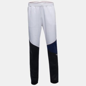 Z Zegna White/Navy Blue Logo Print Synthetic Joggers XL