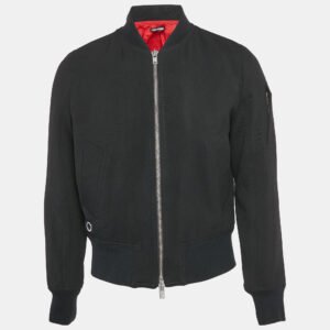 zadig & voltaire black gabardine wool blend zip-up bradley jacket s